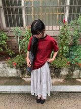 Mujeuf Tiered Lace Banding Long Skirt