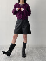 Matte leather wide half pants