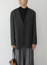 pinstripe collarless blazer