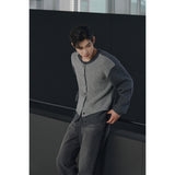 Layered wool knit cardigan(Charcoal)