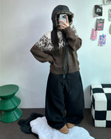 フリース🩷サイドピンタックロングワイドオーバーパンツ 💙🤎🩷🩶🖤5COLOR