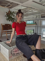 Sonya Whole Slit Layered Short Sleeve T-shirt