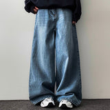 Port 3 trackline washed denim wide pants