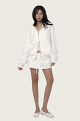 09 Numbering hooded zip-up, White