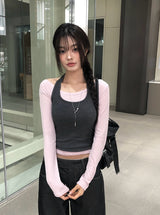 レバンカラーホルターネックカット長袖Tシャツセット