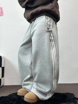 FLEECE❤TRACK LINE 3 LINE LONG PANTS ❤🖤🤍💙🩶5COLOR