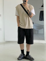 Punching knit round vest 2C
