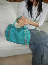 Stud Quilted Vintage Leather Cross-Shoulder Bag