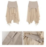 Beige Chiffon Unbalanced Long Skirt