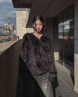 Unbalanced angora zipper knit