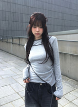 ペンシルレイヤードアンバランスカラーマッチングラインTシャツ