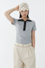 SOFT TENCEL HIGH-NECK TOP_MELANGE GRAY