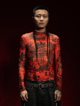RTVG(RETROVEGAS) Chinese dragon fonts elasticity mesh clothing