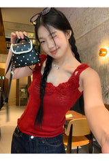 Summer knit flower sleeveless tee