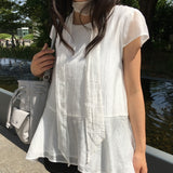 Torchwa Cap Sleeve Hem Frill Chiffon Short Sleeve Blouse 2 Colors