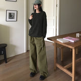 サントサイドリボンストリングコットンバンディングロングワイドパンツ