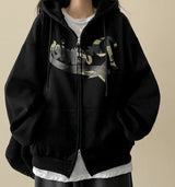 Camo Lettering Two Way Hooded Zip-Up 