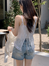 [SHOPPERMADE] フラワーシースルー 2WAY ノースリーブブラウス