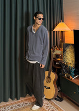 Pigment Henley Neck Long Sleeve 3COLOR