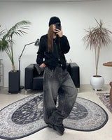 Luton Drawing Flower Denim Pants
