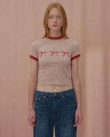 トリプルリボンリンガーTシャツ-BEIGE
