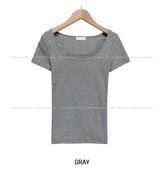 [U-BASIC] Slimming Basic Square Neck S/S T-shirt