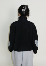 Femme Flower Pattern Quilted Fleece Long Sleeve T-Shirt (Button Detail)