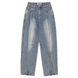 WASHING PIN TUCK NAPPING WIDE-FIT DENIM PANTS [BLUE]
