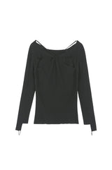 Hole Strap Knit Top (BLACK)