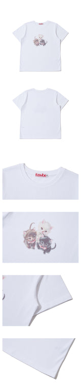 スリーベイビーキャッツスリムTシャツ - ホワイト