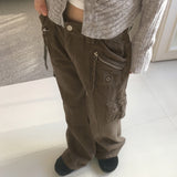 Pimsジッパーカーゴポケットスリットブーツカットパンツ