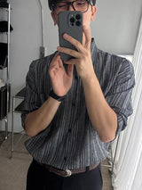 ASCLO Linen Denim Stripe Over Shirt (2color)