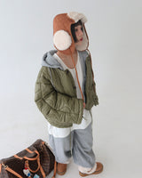 Fluffy fleece hooded zip-up jacket