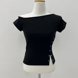 Unbuttoned off snap button slit short sleeve T (4 colors)