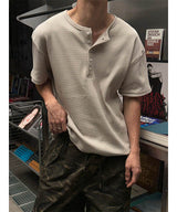 [Unisex] ワッフルヘンリーネックハーフスリーブ (4color)