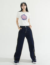 Double Side Seam Cutting Denim Pants