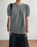 Needle Henley Neck Short Sleeve Knit