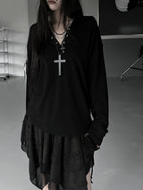 ドット ルーズフィット スナップフードTシャツ (3color)