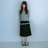 ribbon pleated skirt (black)