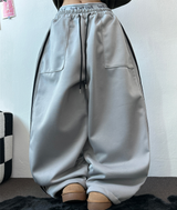 フリース❤トラックビッグポケットロングワイドバルーンパンツ 🖤🩶💛4カラー