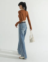 Overlock Side Cutting Denim Pants