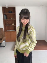 コハットカラーストライプラウンドニット