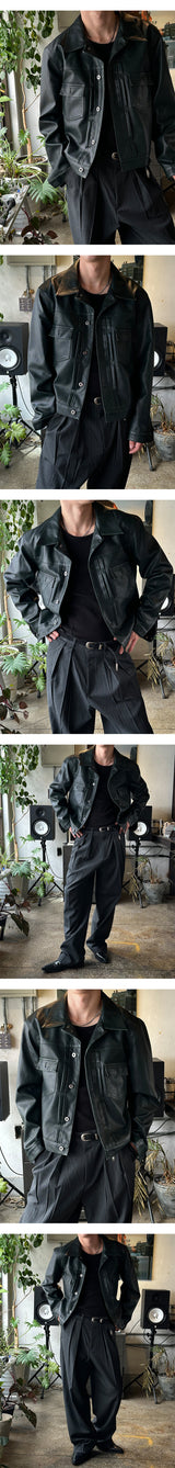 [F/W] ピンタックレザートラッカージャケット(3color)