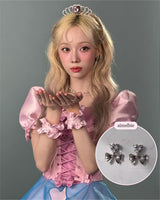 [Aespa Winter, Red Velvet Irene Piercing] Heart Crystal and Ribbon Piercing - Silver