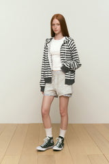 STRIPE HOODIE ZIP UP [KHAKI]