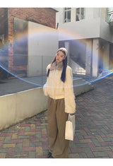 クリームソフトファージップアップカラージャケット