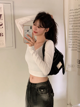 Modal Soft U-neck Crop Long Sleeve T-shirt (3color)