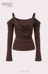 Tul off-shoulder frill long-sleeve tee 