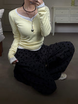 Button Fake V-Neck Ribbed Slim Tee (8c)