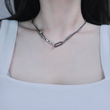 All Surgical steel double bold clip leather necklace